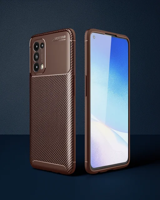 Oppo Reno 5 Kılıf Auto Focus Karbon Kapak - Kahverengi