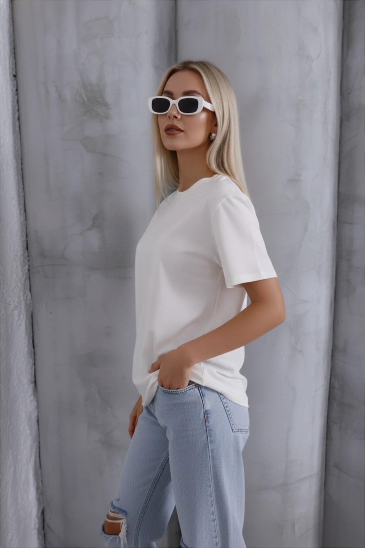 Kadın Ayarlanabilir Boy İp Detaylı T-Shirt görsel 3