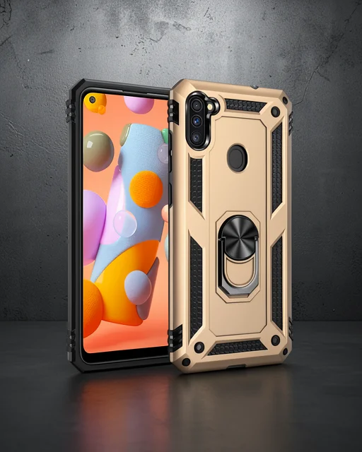 Samsung Galaxy A11 Kılıf Sofya Yüzüklü Silikon Kapak - Gold