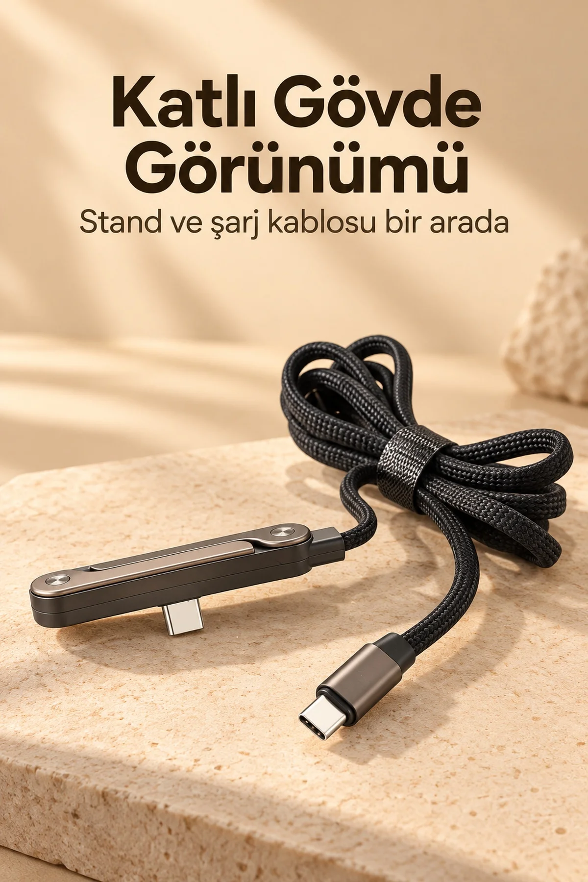 Standlı Şarj Kablosu Çift Type C Bağlantılı görsel 4