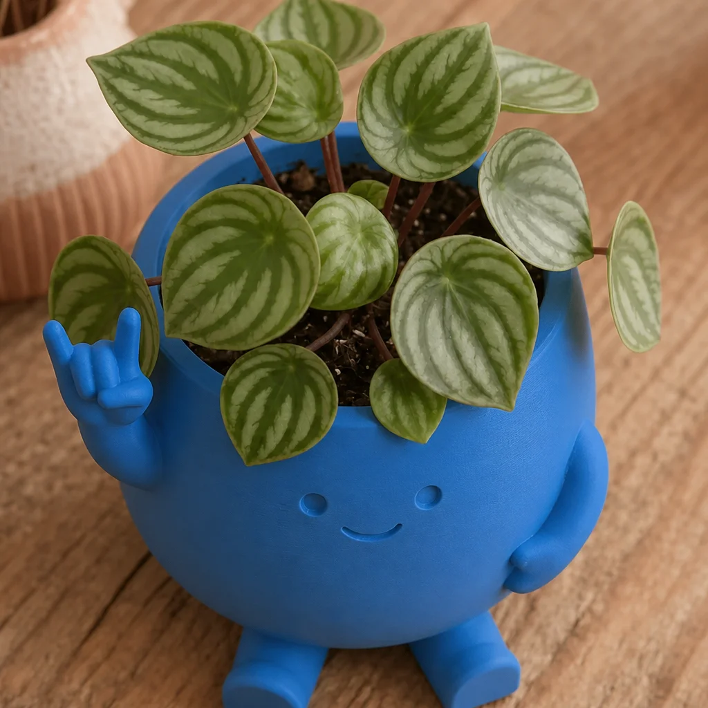 3D Baskı Smiley Face Planter - Gülümseyen Karakterli Saksı-Mavi görsel 3