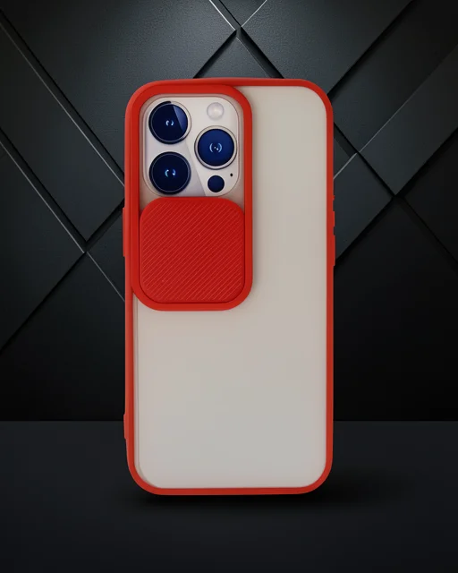 Apple İphone 13 Pro Kılıf Palm Buzlu Kamera Sürgülü Silikon - Kırmızı
