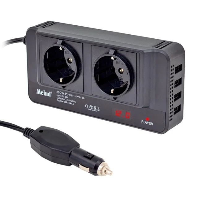 PM-19827 200W 12V DC - 220V AC Araç İçi İnvertör Priz USB Girişli Dijital Göstergeli görsel 4