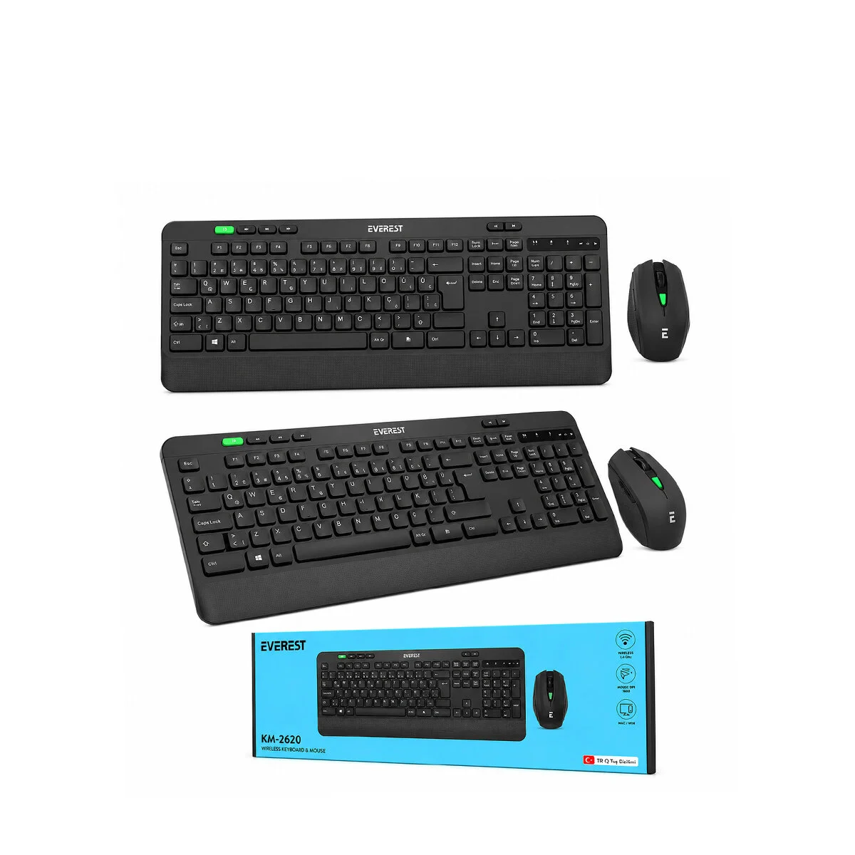 Kablosuz Klavye - Mouse Seti Siyah Usb - Sessiz - Switch Q Klavye KM-2620