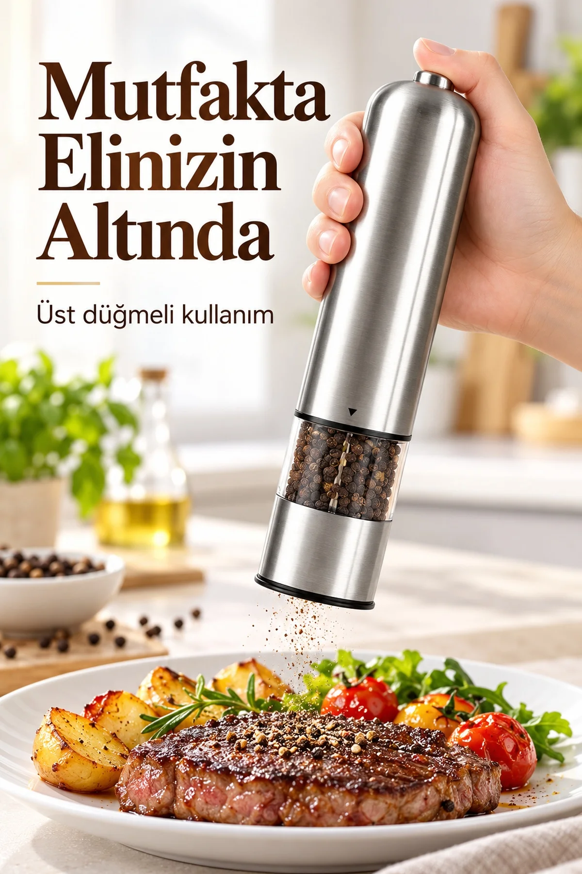 Şeffaf Hazneli Tuz Karabiber Öğütücü Pilli Taşınabilir Mutfak Aleti görsel 6
