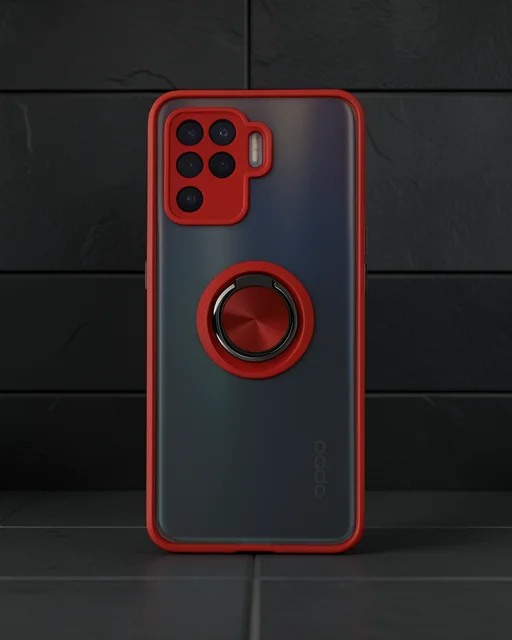 Oppo Reno 5 Lite Kılıf Montreal Yüzüklü Silikon Kapak - Kırmızı