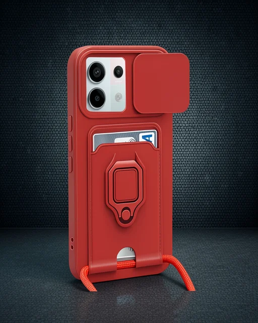 Xiaomi Redmi Note 13 Pro 5g Kılıf Zuma Kartvizitli Yüzüklü Silikon - Kırmızı