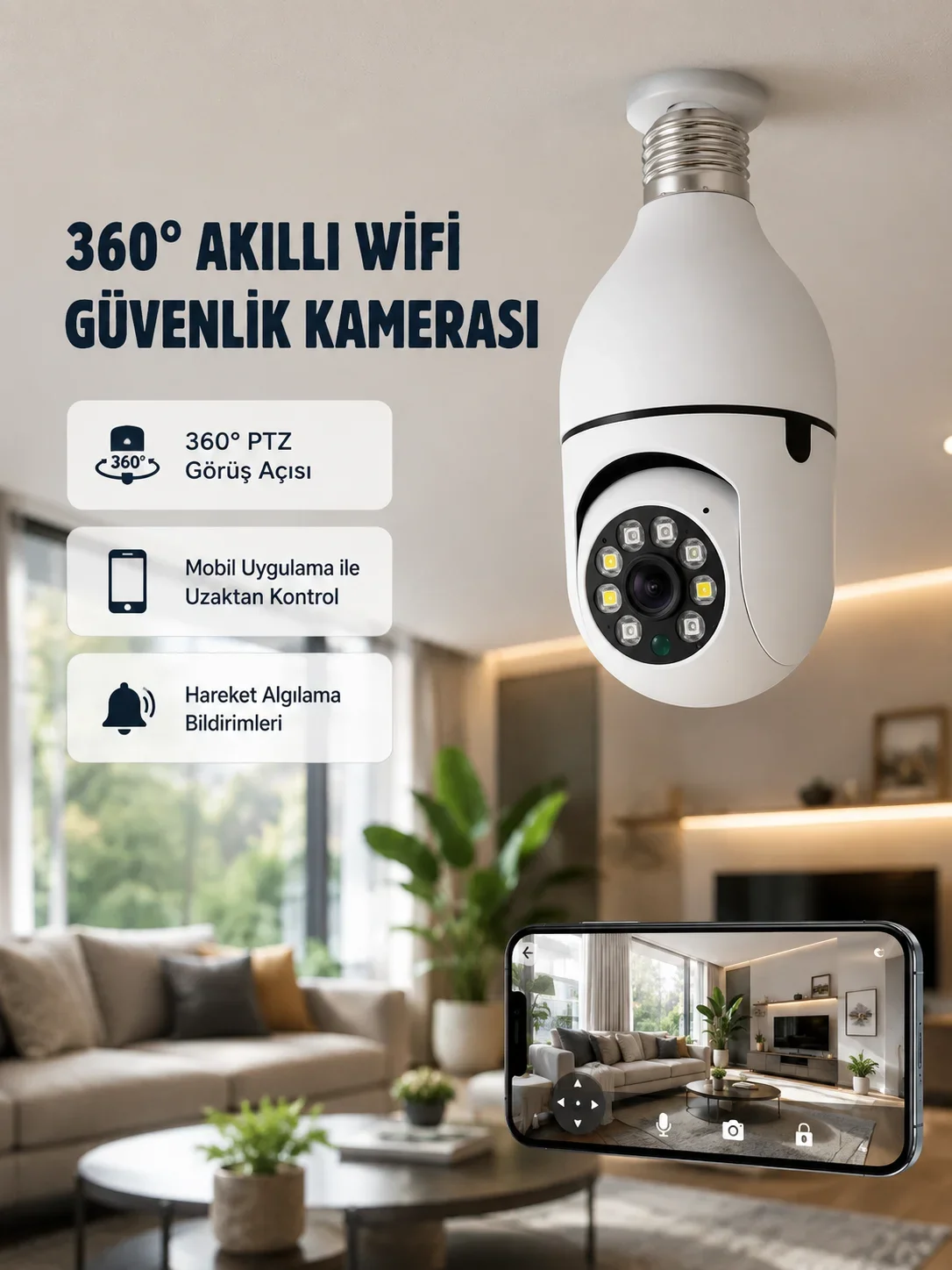 360 Derece Dönebilen Akıllı Duylu Kamera – PTZ, Uzaktan Kontrol, Hareket Algılama
