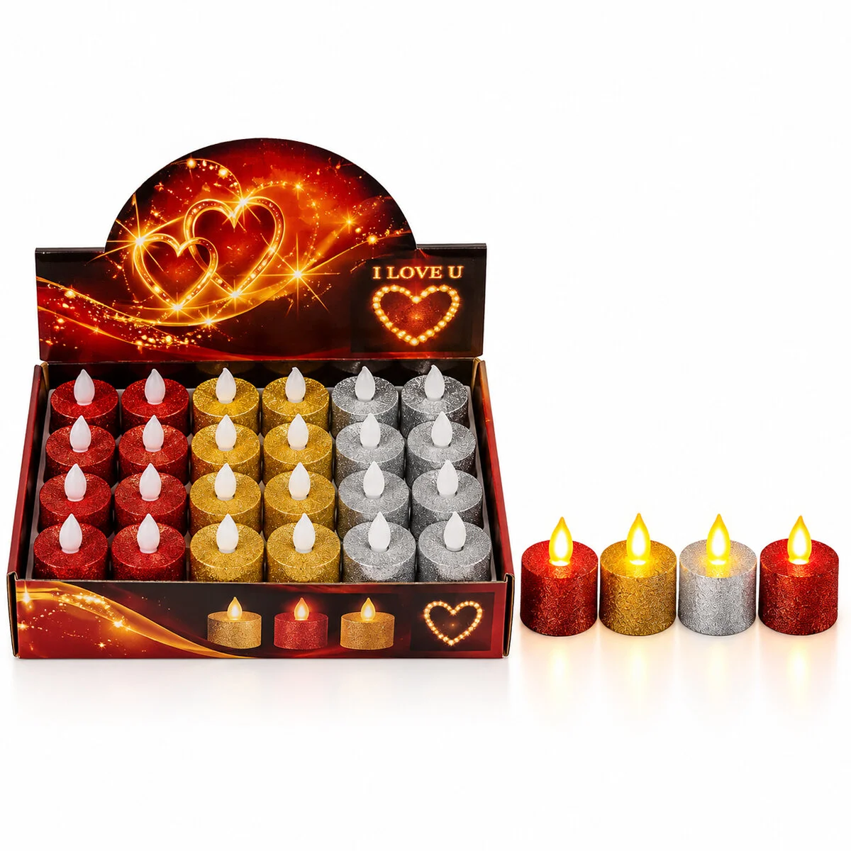 24 Adet Pilli Yuvarlak - Simli Renkli Led Mum Çap: 3.6 Yükseklik: 4.3CM İ10-025