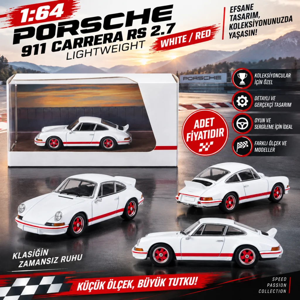 1/64 911 Carrera RS 2.7 Lightweight White/Red (adet fiyatıdır)