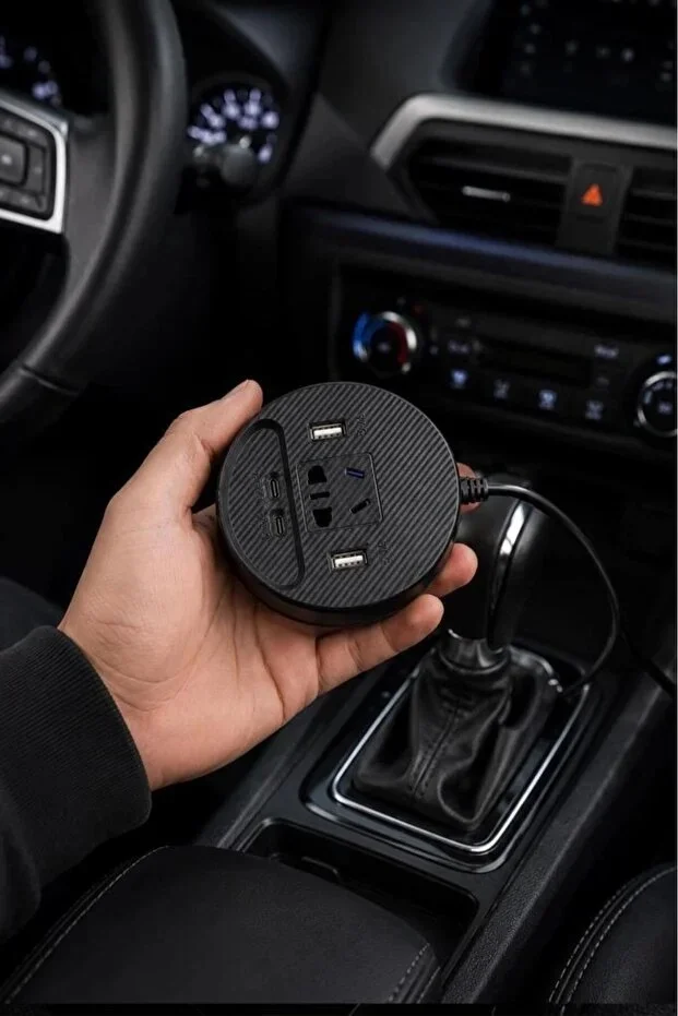 Araç Şarj Aleti Çakmaklık İnvertör & Şarj Cihazı 220V Priz+USB & Type-C Araba Çakmaklık görsel 2