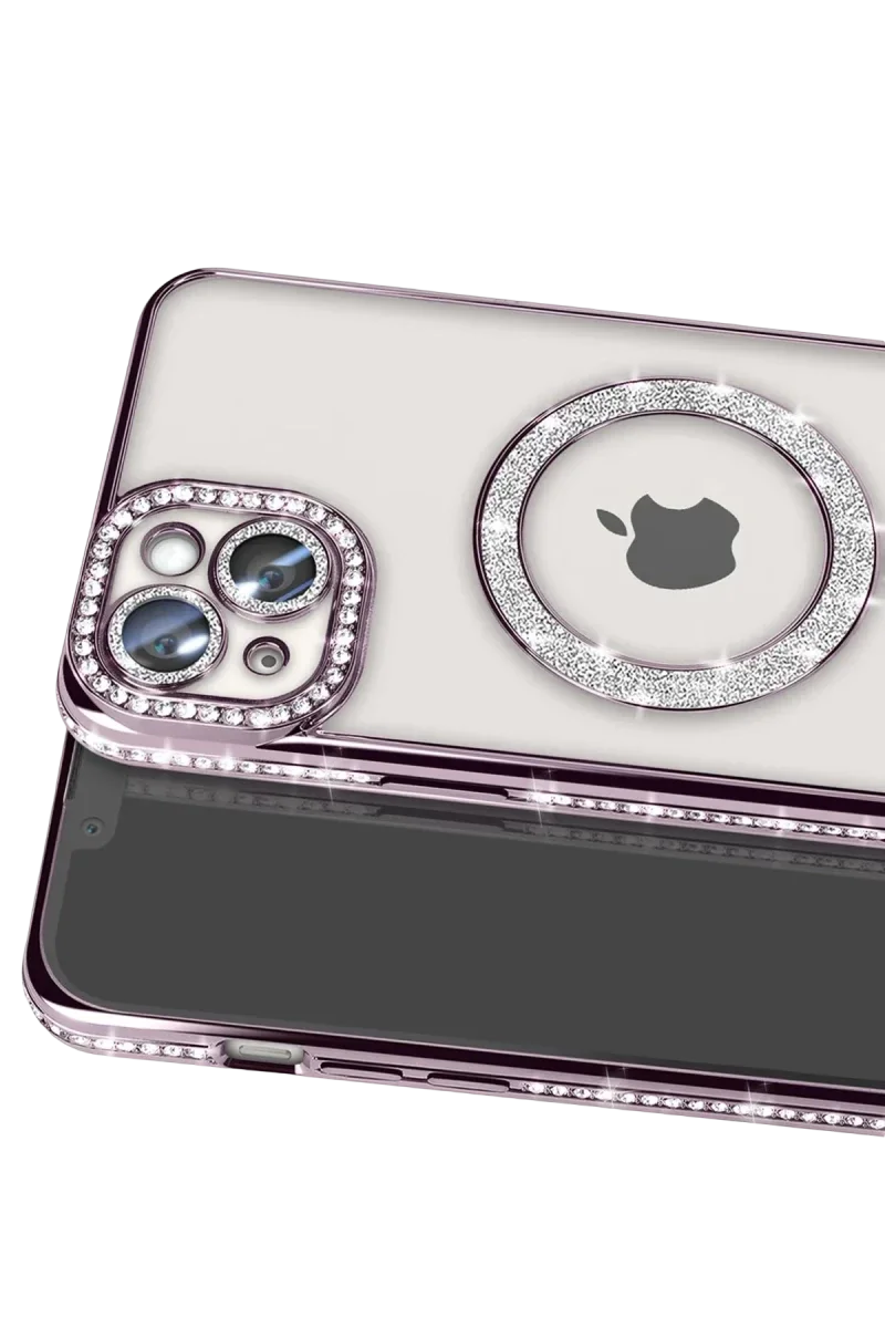 Apple iPhone 14 Kılıf Joke Simli Magneticsafe Kılıf - Pembe görsel 2