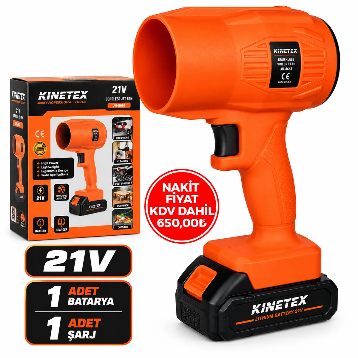 Şarjlı Fön Tipi Hava Üfleyici (21V/220-240V) görsel 2