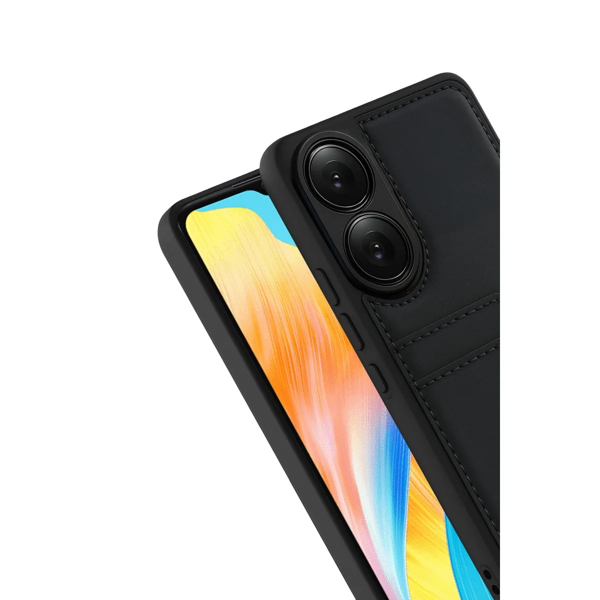 Oppo A38 Sara Kartvizitli Deri Kılıf - Siyah görsel 2