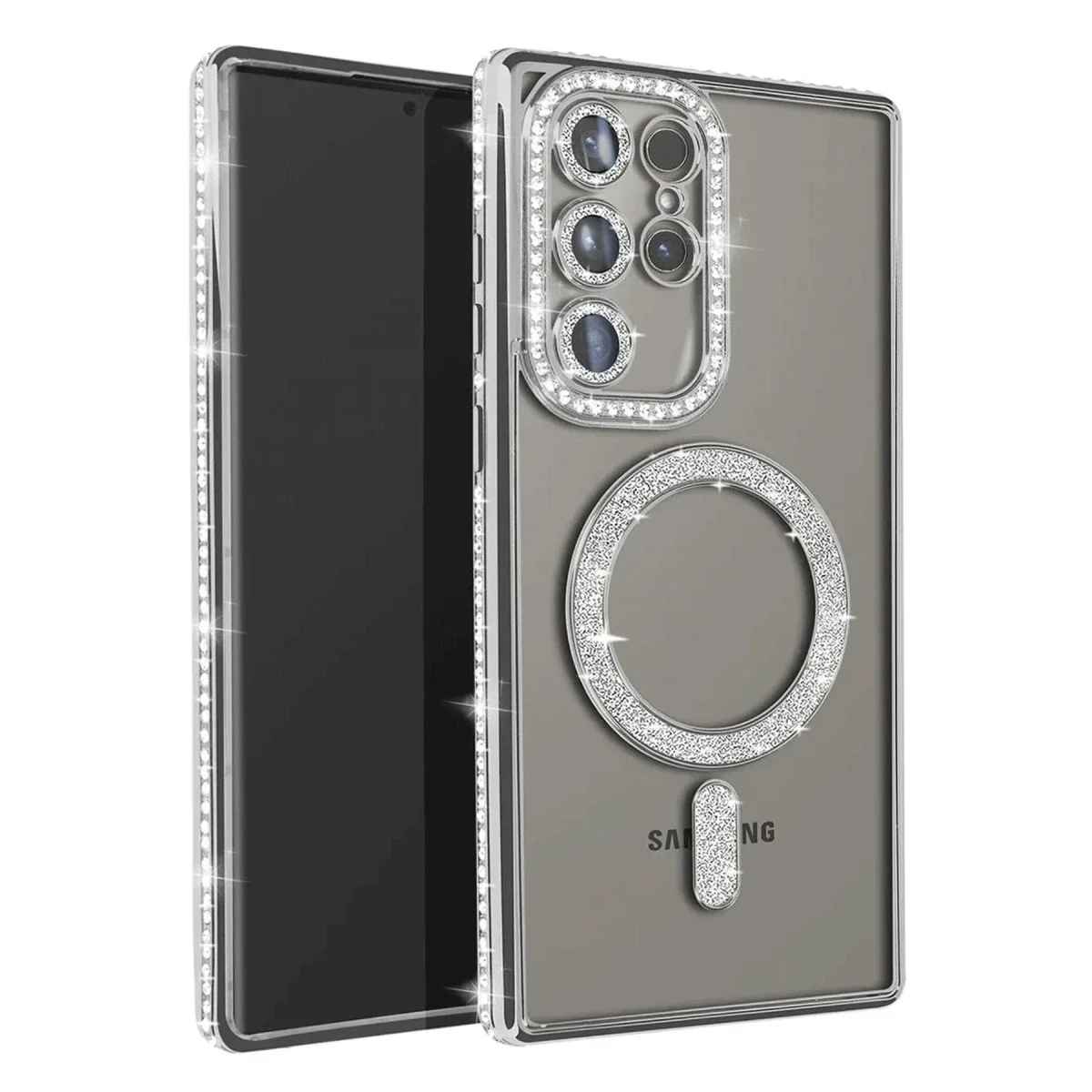 Samsung Galaxy S25 Ultra Kılıf Joke Simli Magneticsafe Kılıf - Gümüş
