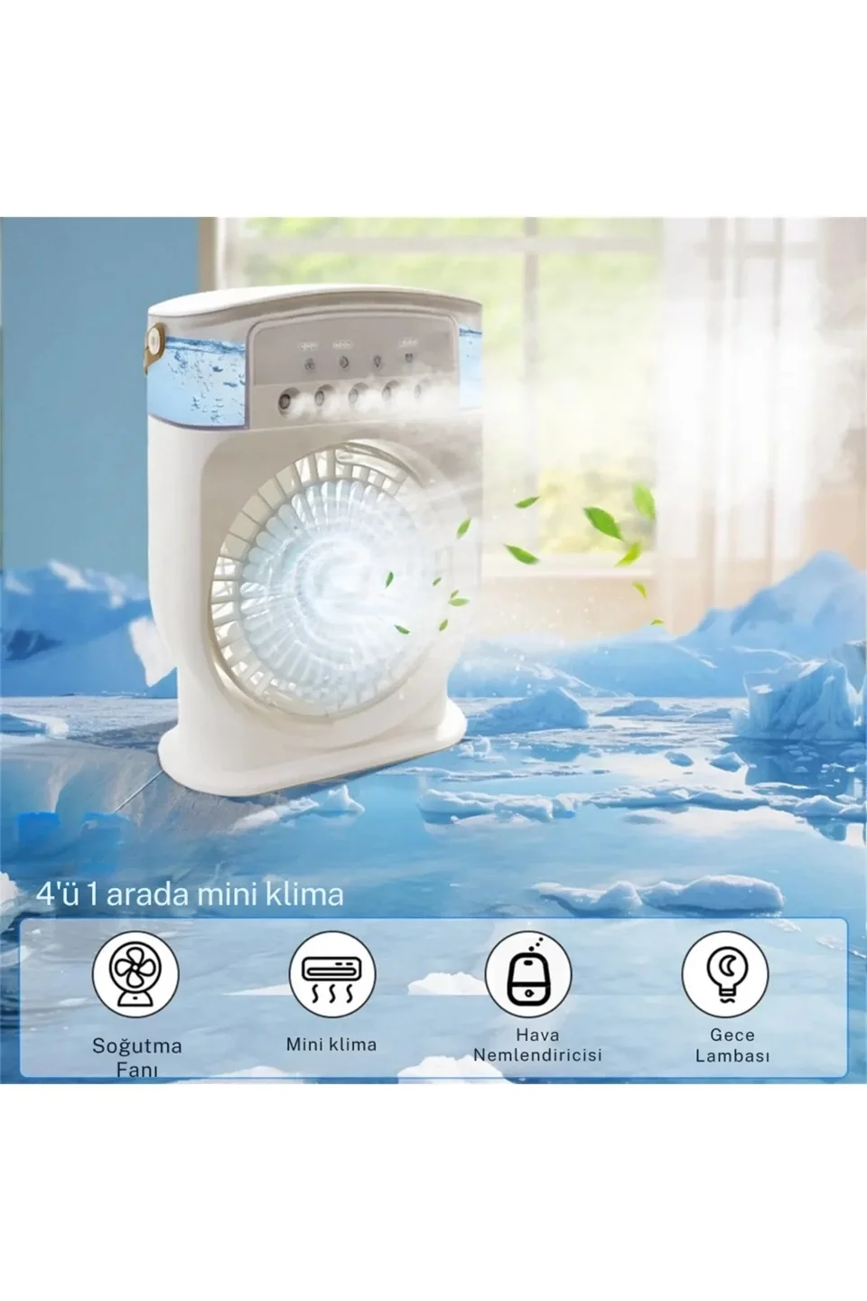 Şarjlı 600 Ml Su Hazneli Taşınabilir Masaüstü Vanilatör Güçlü Fan Ve 2000 Mah Pil Beyaz görsel 2