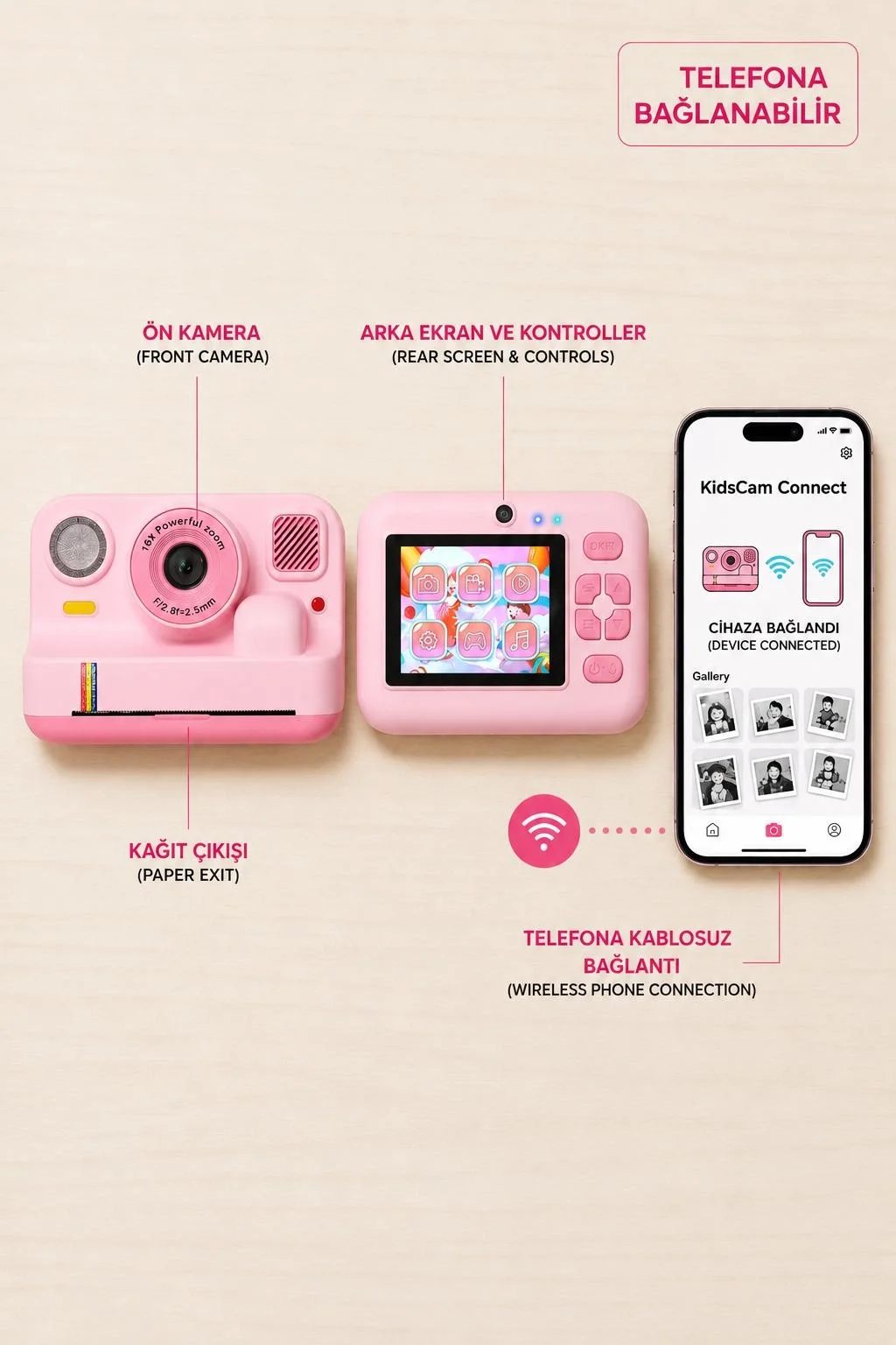 Çocuk Anında Baskılı Fotoğraf Makinesi 16MP Dijital Kamera 1080P Video WiFi Telefon Destekli görsel 4