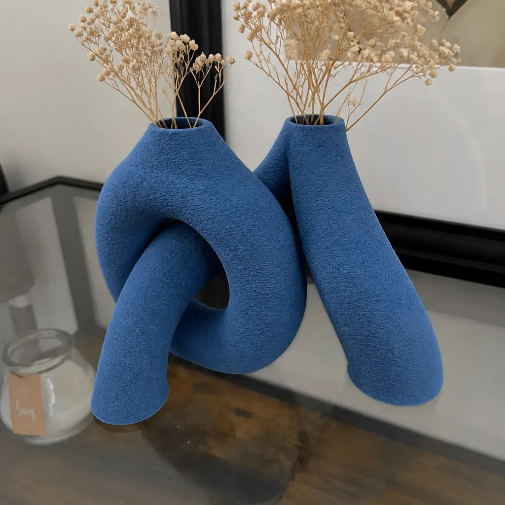 3D Baskı Interlocking Vazo - İç İçe Geçen Dekoratif Vazo-Mavi görsel 3