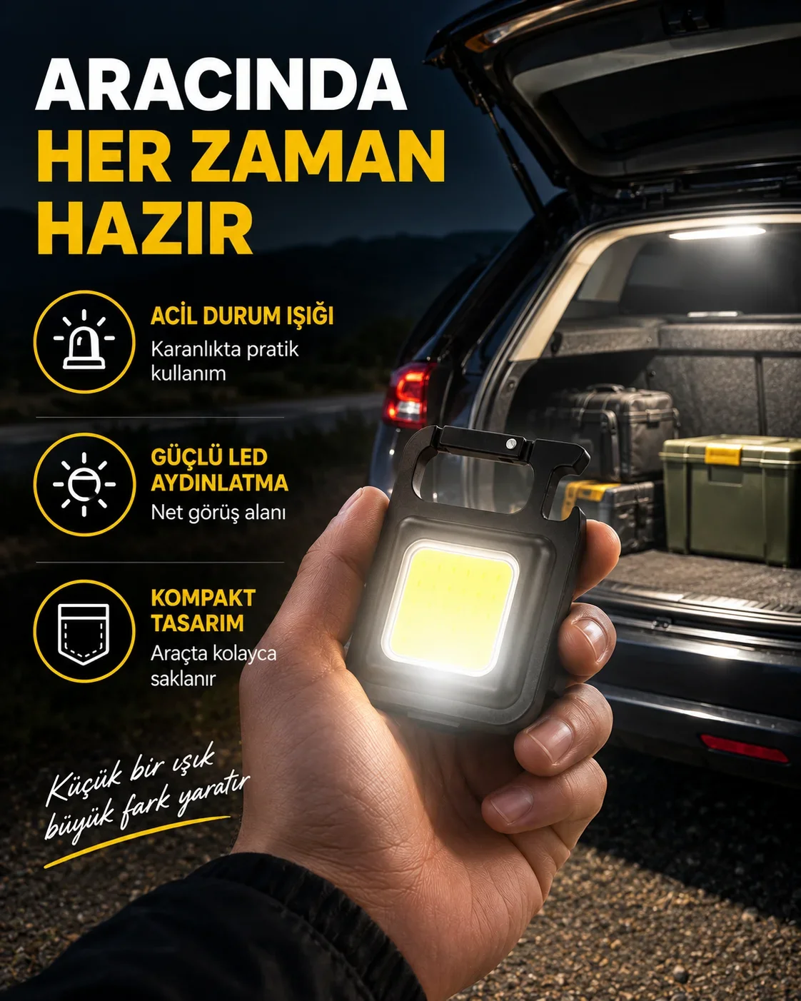 Süper Parlak 800 Lümen LED Fener – USB Şarjlı, 3 Işık Modlu, ni Taşınabilir ve Anahtarlık Tipi Yeni Nesil