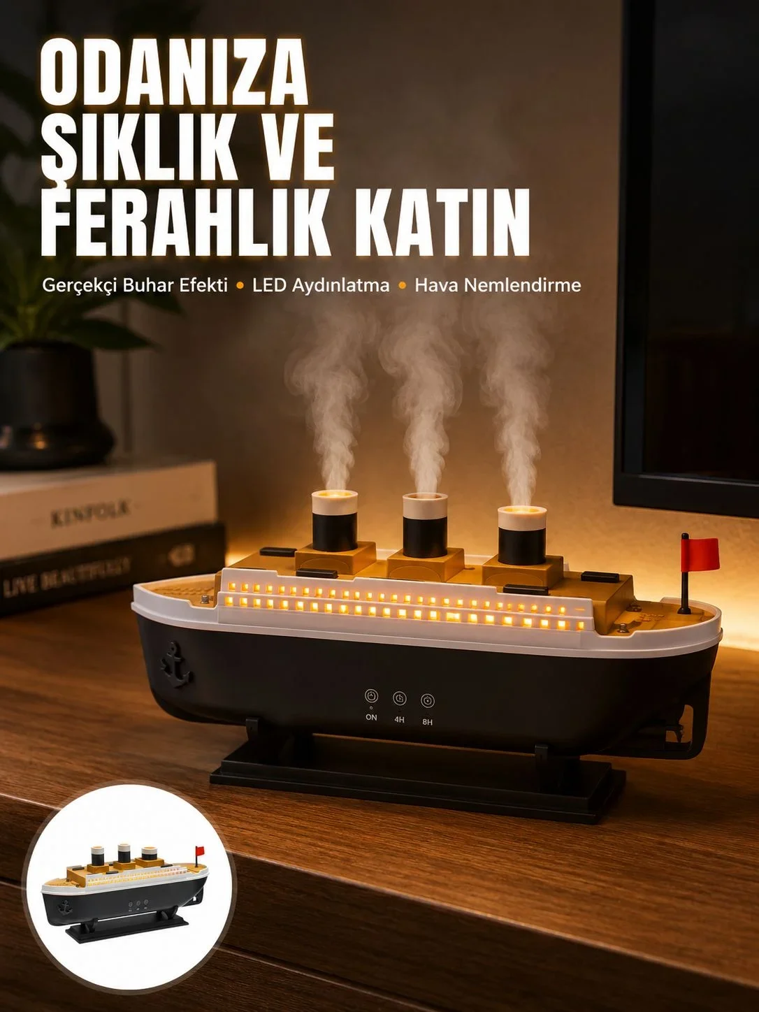 Ultra Sessiz Titanik Ge LED Işıklı Aroma Difüzörü Oda Nemlendirici Yeni Nesil