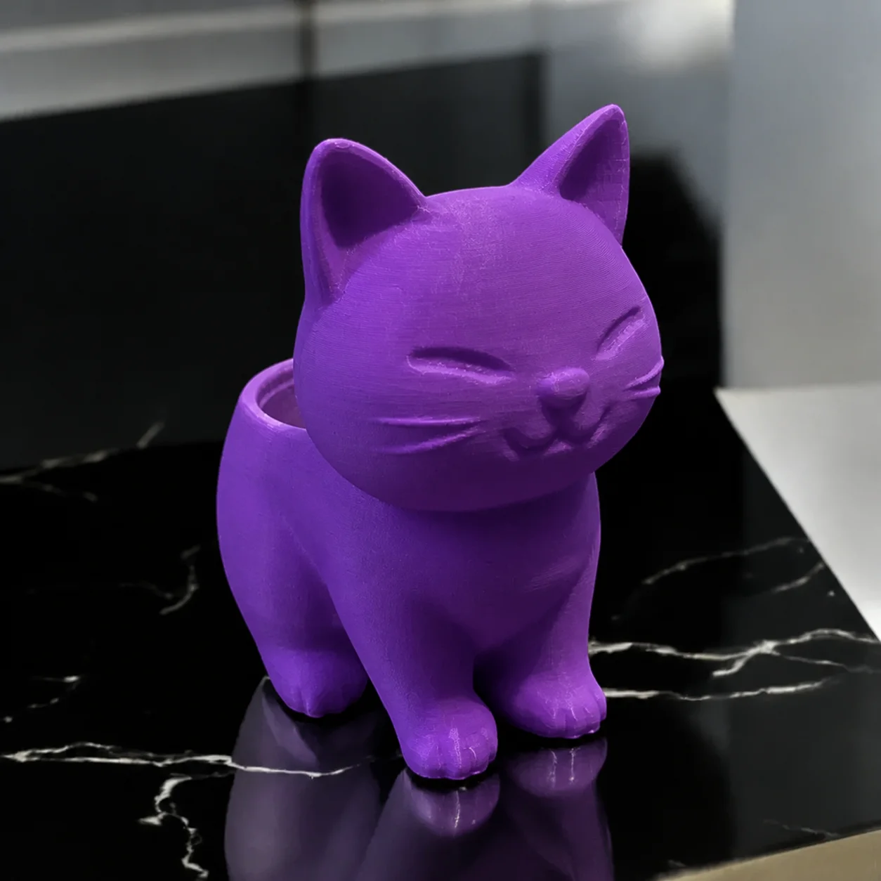 3D Baskı Sevimli Kedi Saksı - Figürlü Sukulent Saksısı-Mor görsel 2