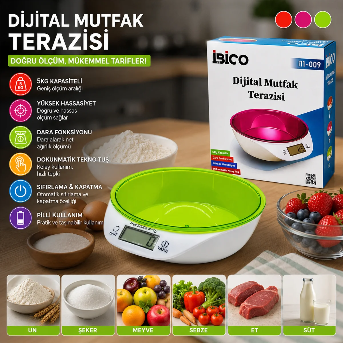 Dijital Kaseli Mutfak Terazisi 5kg/1g (Pilli) görsel 2