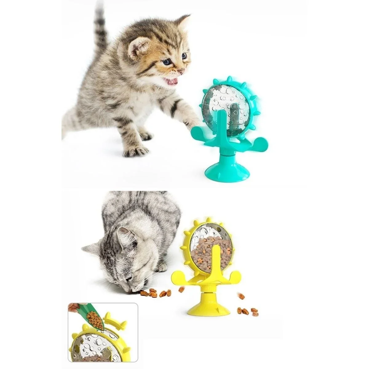 Vantuzlu Zilli İnteraktif Dönebilen Mama Kaplı Renkli Eğlenceli Eğitici Kedi Oyuncağı görsel 7