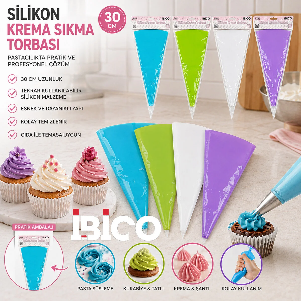 Silikon 30CM Tekli Krema Sıkma Torbası görsel 2