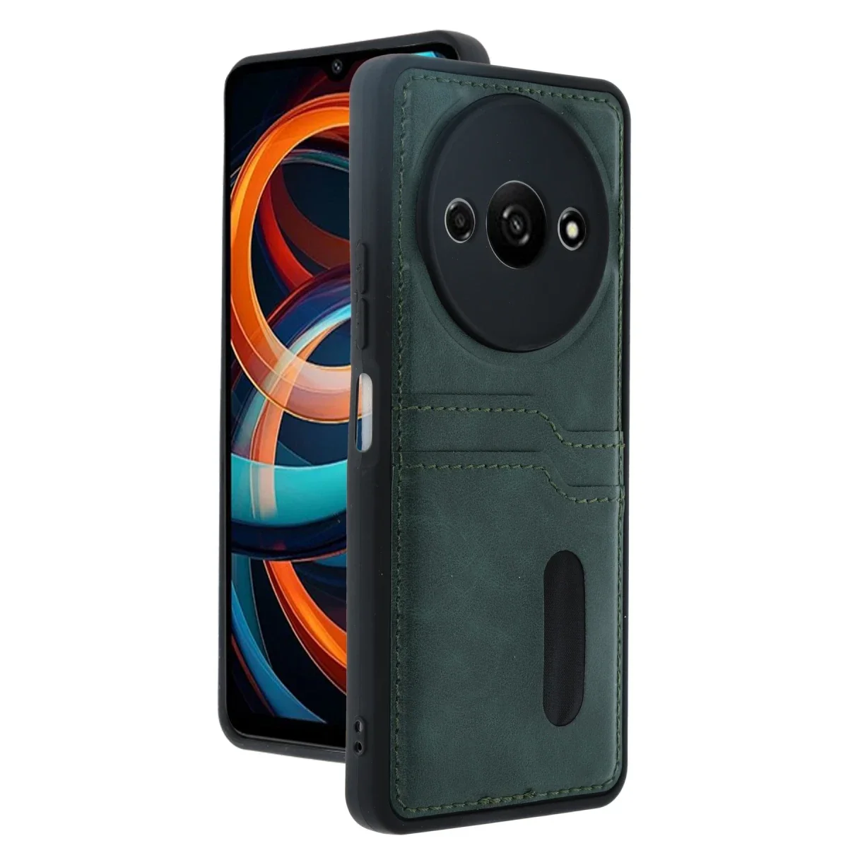 Xiaomi Redmi A3 4G Kılıf Sara Kartvizitli Deri Kılıf - Koyu Yeşil