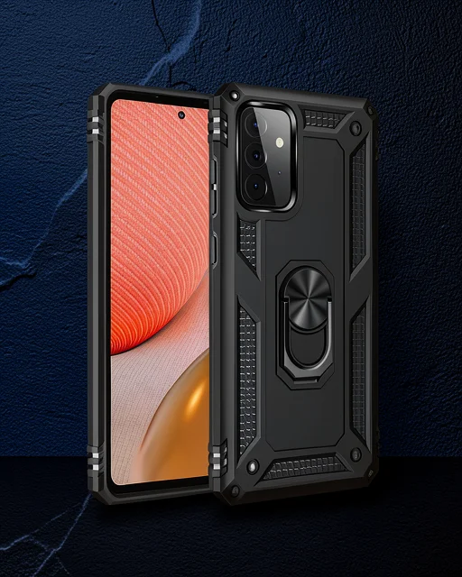 Samsung Galaxy A72 Kılıf Sofya Yüzüklü Silikon Kapak - Siyah
