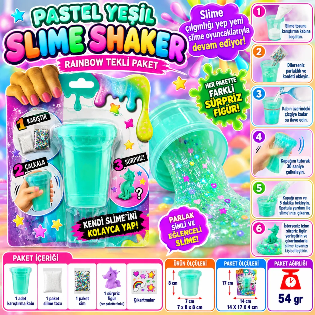 Pastel Yeşil Slime Shaker Rainbow Tekli Paket