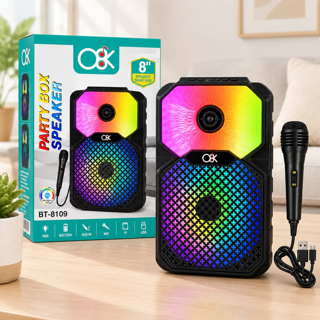 8 inç Bluetooth Mikrofonlu Karaoke Hoparlör (Şarjlı, RGB)