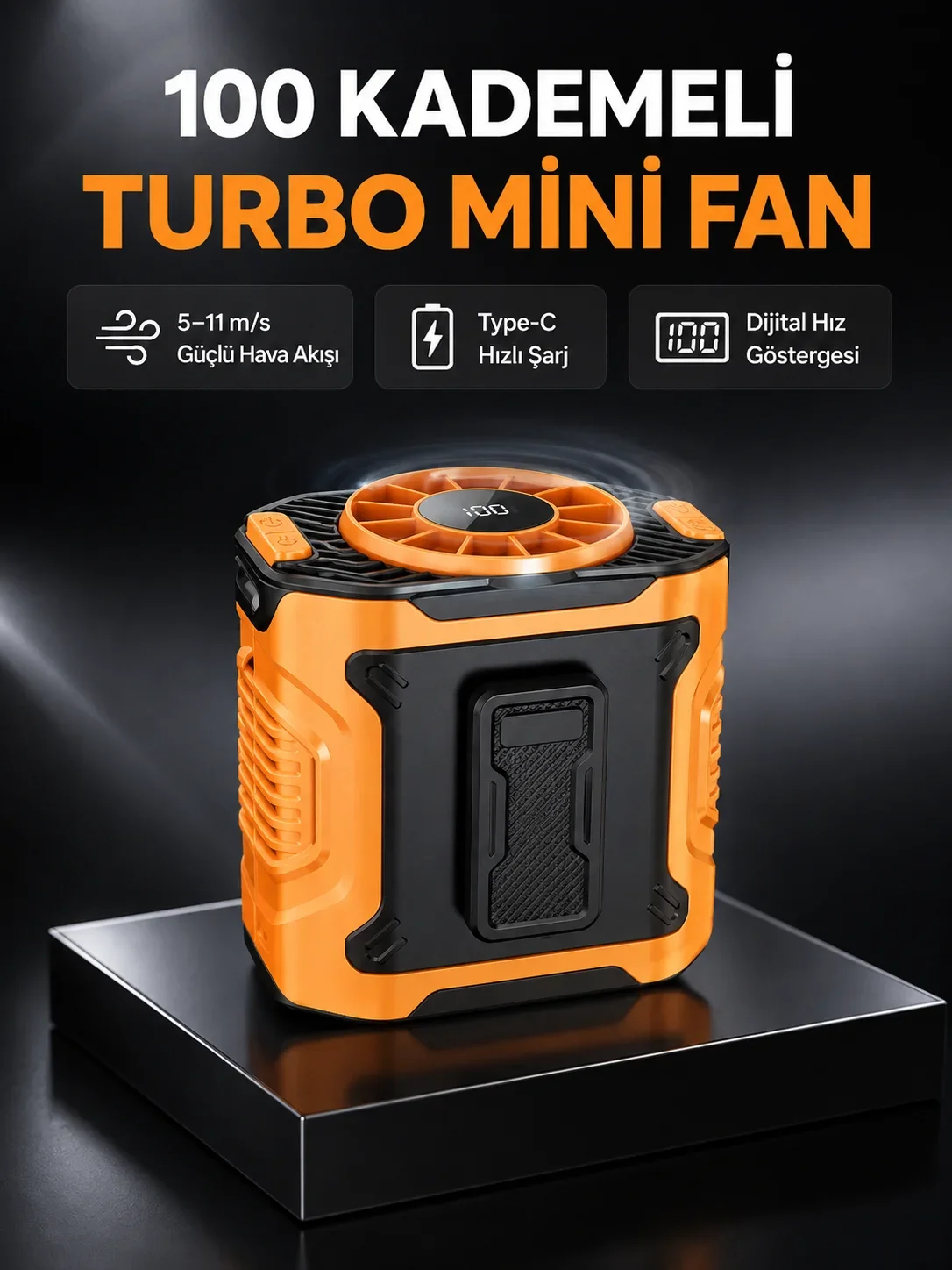 Dijital Ekranlı Turbo ni Fan – 3 Kademeli Hız, Sessiz Çalışma ve Type-C Şarj