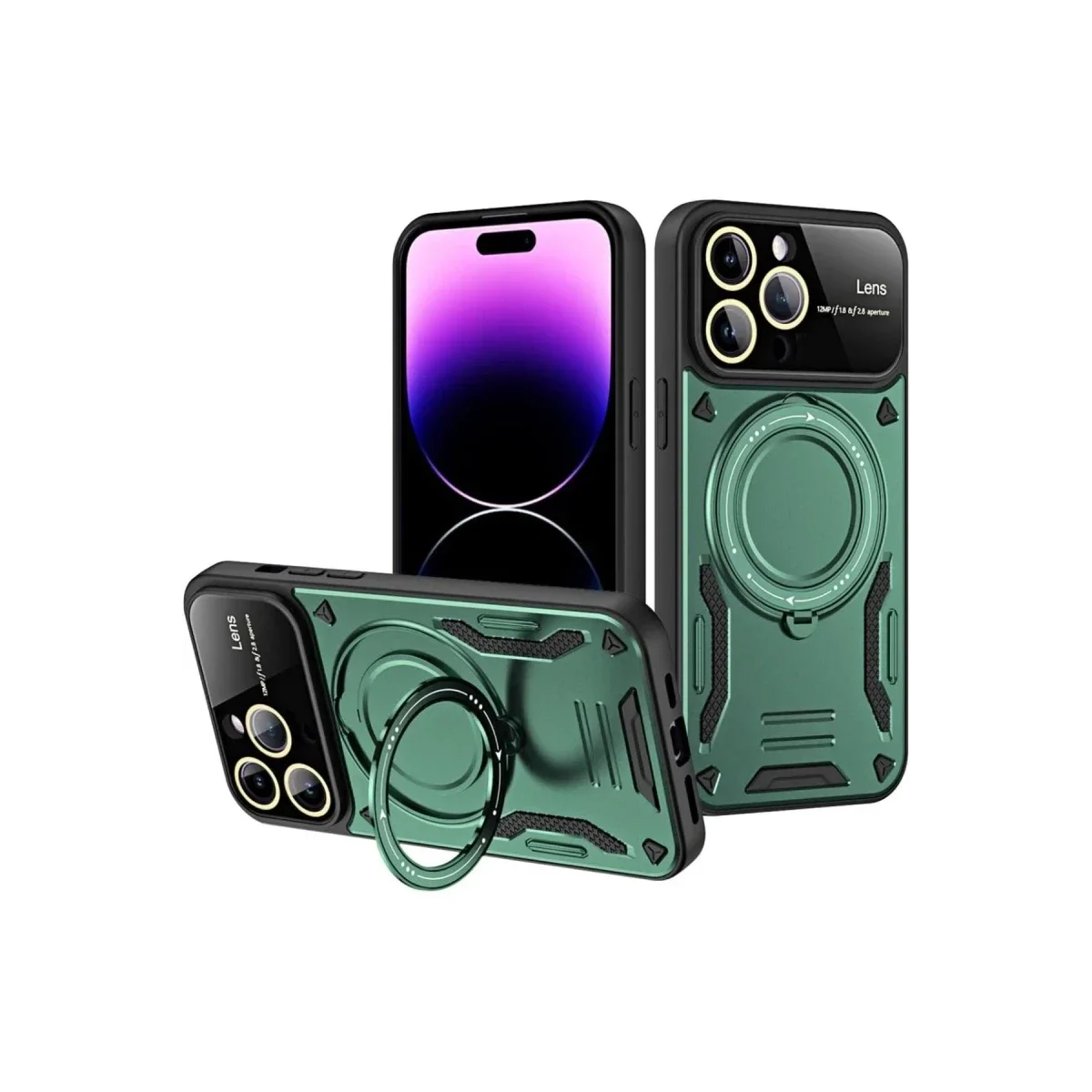 Apple iPhone 16 Pro Kılıf Joy Lens Standlı Kapak - Koyu Yeşil görsel 2