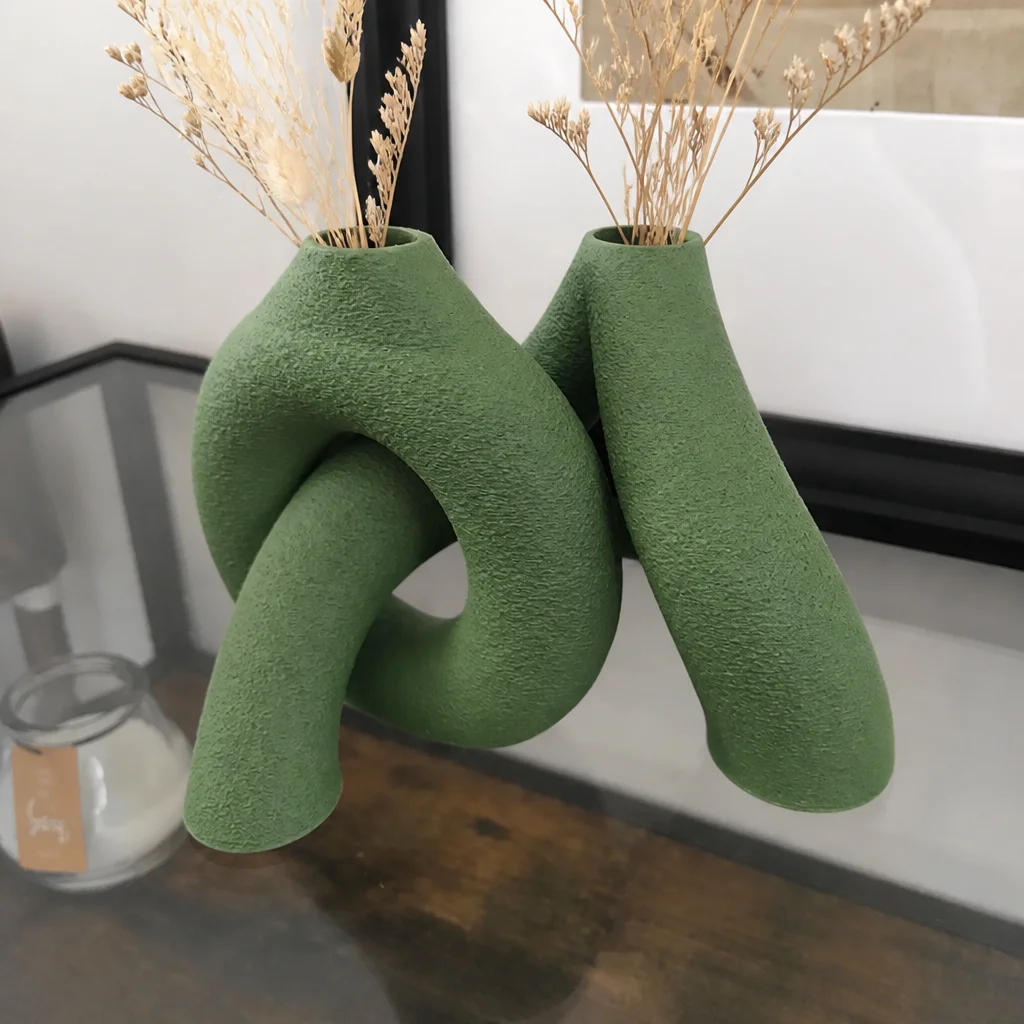 3D Baskı Interlocking Vazo - İç İçe Geçen Dekoratif Vazo-Yeşil görsel 3