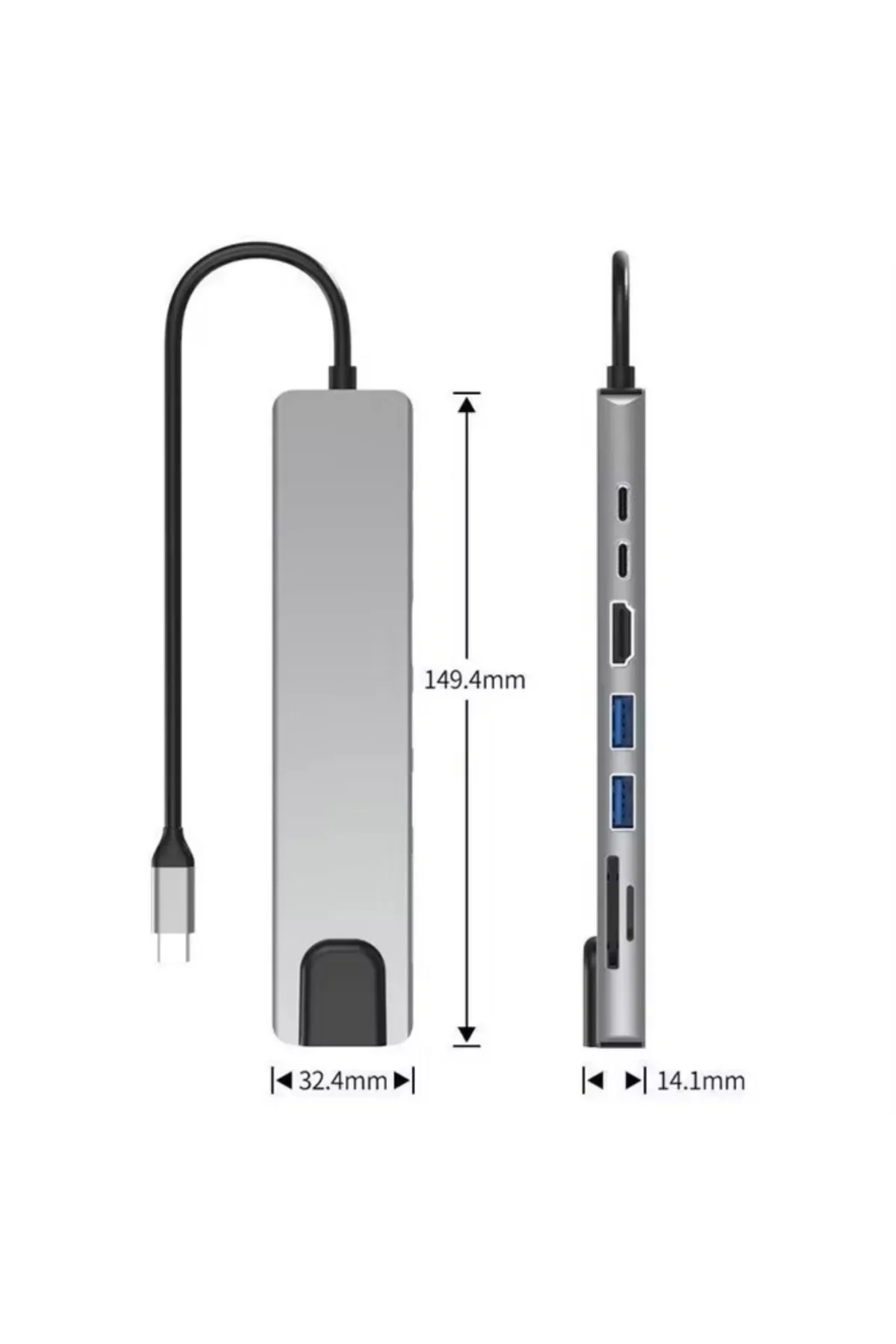 Type-C Çoklu Dönüştürücü – 87W PD, HD, 2x USB 3.0, RJ45, SD/TF Kart Girişli Hub görsel 2