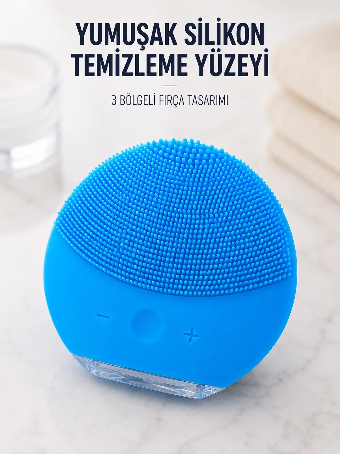 Silikon Yüz Tezleme Fırçası Ayarlanabilir Titreşimli Mavi Cilt Bakım Cihazı