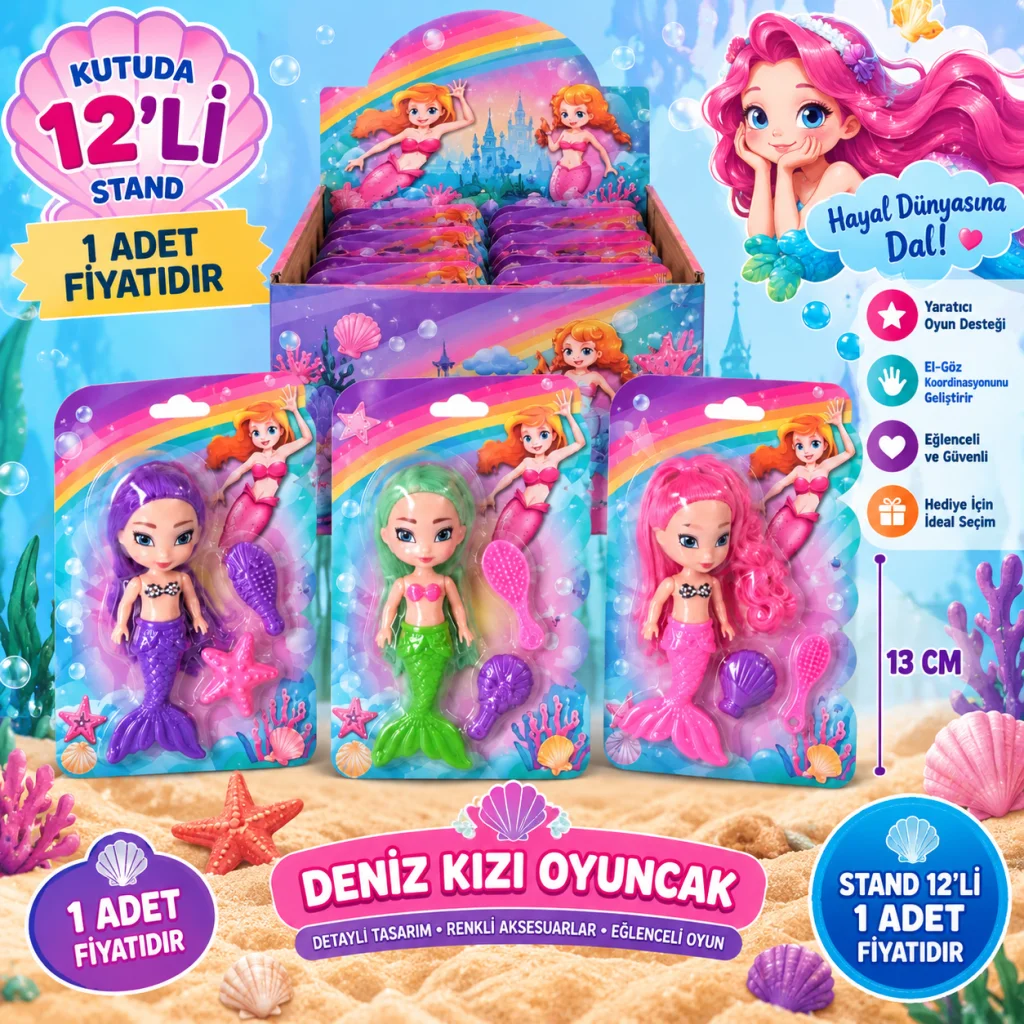 DMN8015B Kutuda 12Lİ 13 Cm Deniz Kızı Oyuncak 1 Adet Fiyatıdır görsel 2