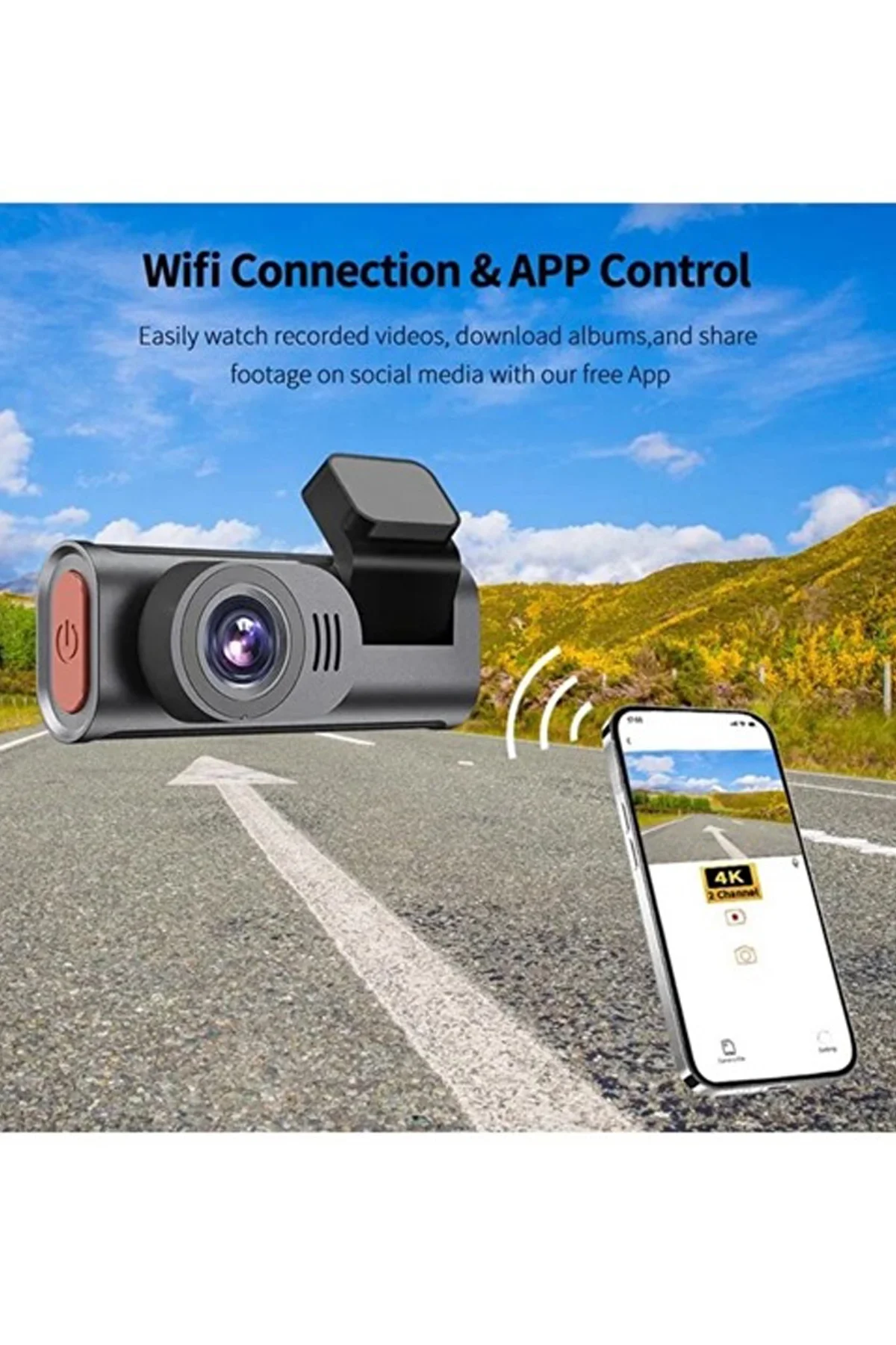 4K WiFi Çift Kameralı Araç Kamerası Gece Görüşlü G-Sensörlü Dash Cam 170 Derece görsel 4