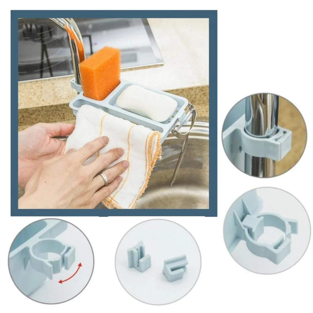 Musluğa Takılan Sünger Havlu Askılı Sabun Hazneli mutfak Banyo Lavabo Düzenleyici Organizer (adet fiyatıdır) görsel 3