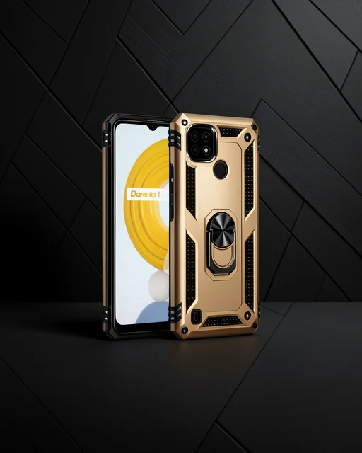Realme C21 Kılıf Sofya Yüzüklü Silikon Kapak - Gold