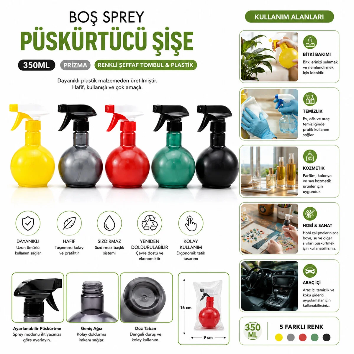 350ML Prizma Renkli Şeffaf Tombul - Plastik Boş Sprey Püskürtücü Şişe görsel 2