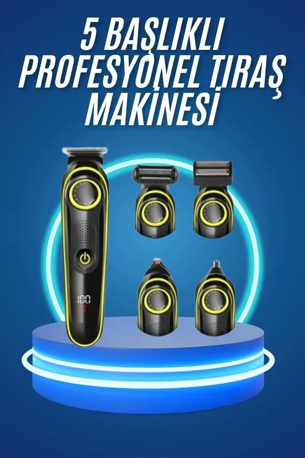 5 Başlıklı Şarjlı Tıraş Makinesi Kablosuz Saç Sakal Burun Tıraşına Uygun görsel 2