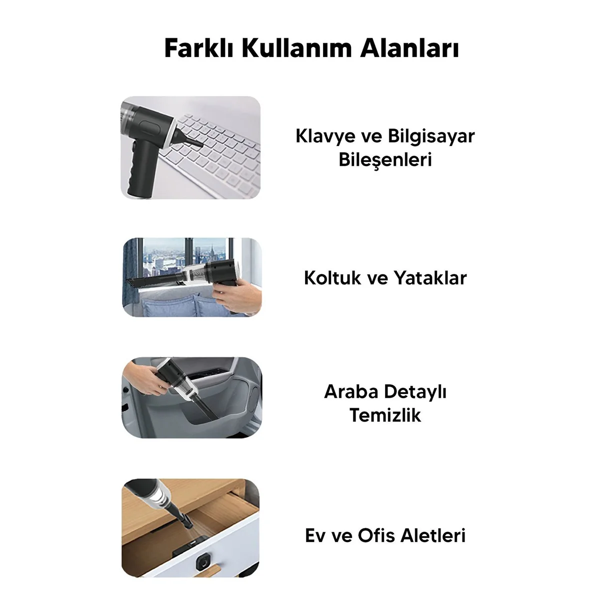 USB Şarjlı 3'ü 1 Arada Mini El Tipi Süpürge (Oto & Ev) görsel 3