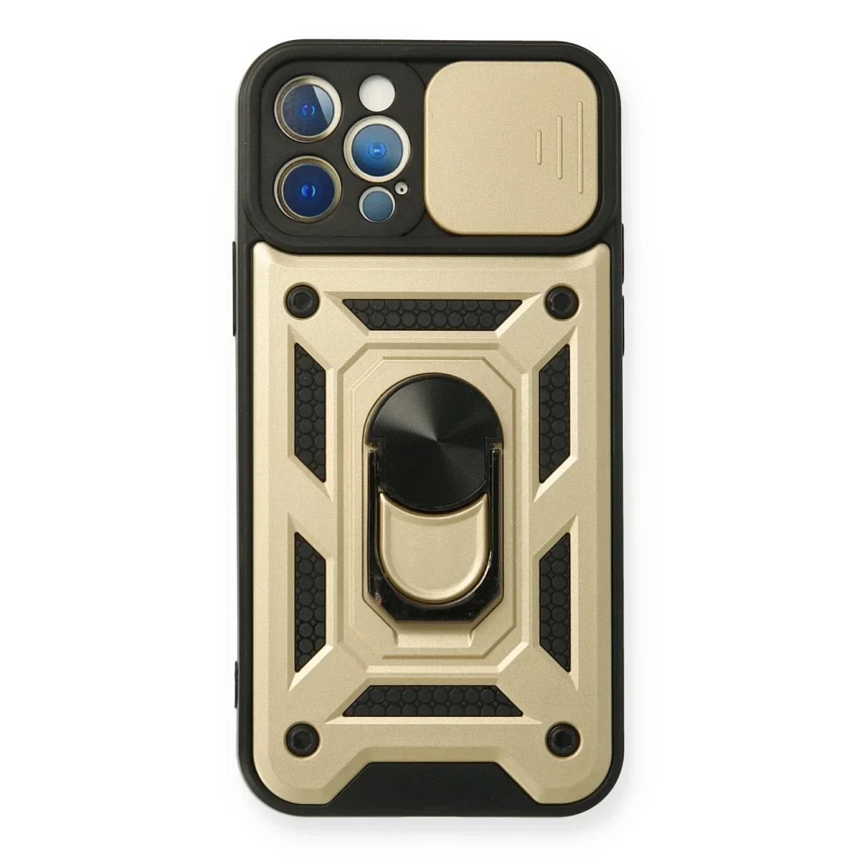 Apple iPhone 12 Pro Kılıf Pars Lens Yüzüklü Silikon - Gold