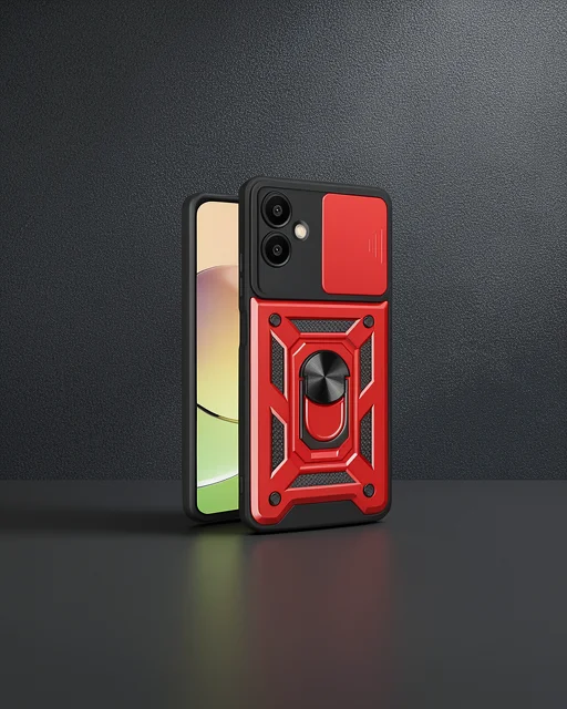 Samsung Galaxy A06 Kılıf Pars Lens Yüzüklü Silikon - Kırmızı
