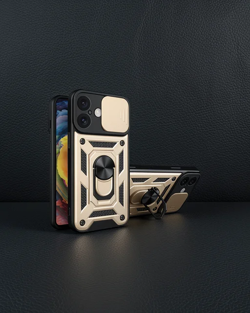 Apple İphone 16 Kılıf Pars Lens Yüzüklü Silikon - Gold