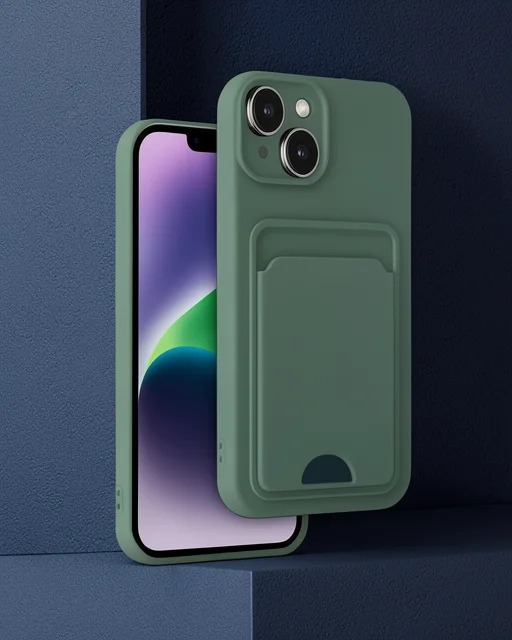 Apple İphone 14 Kılıf Kelvin Kartvizitli Silikon - Koyu Yeşil