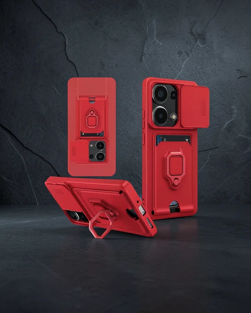 Xiaomi Redmi Note 13 Pro 4g Kılıf Zuma Kartvizitli Yüzüklü Silikon - Kırmızı