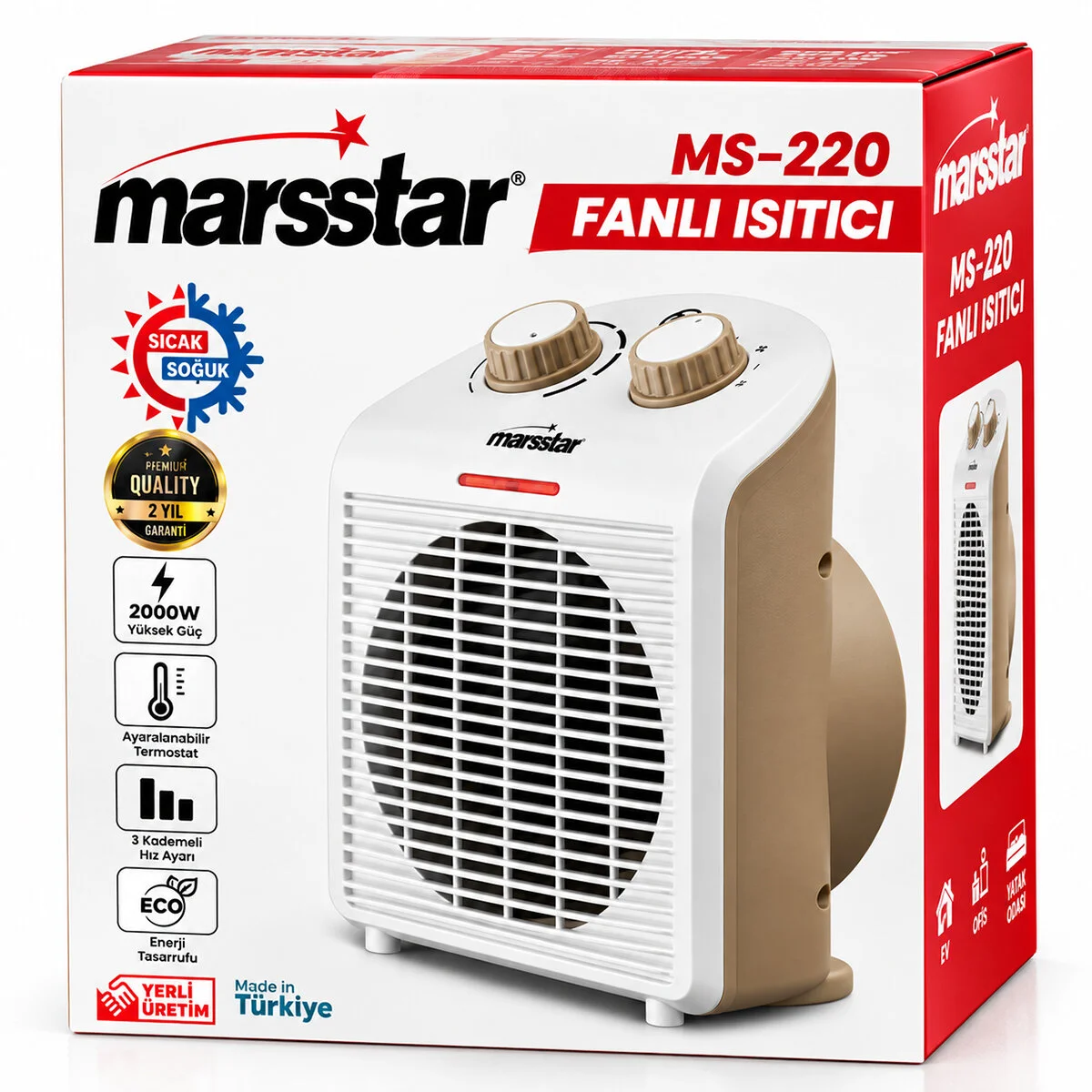 Sıcak - Soğuk Turbo Fanlı Isıtıcı 3 Kademe Hız Ayar 2000W MS-220 görsel 2